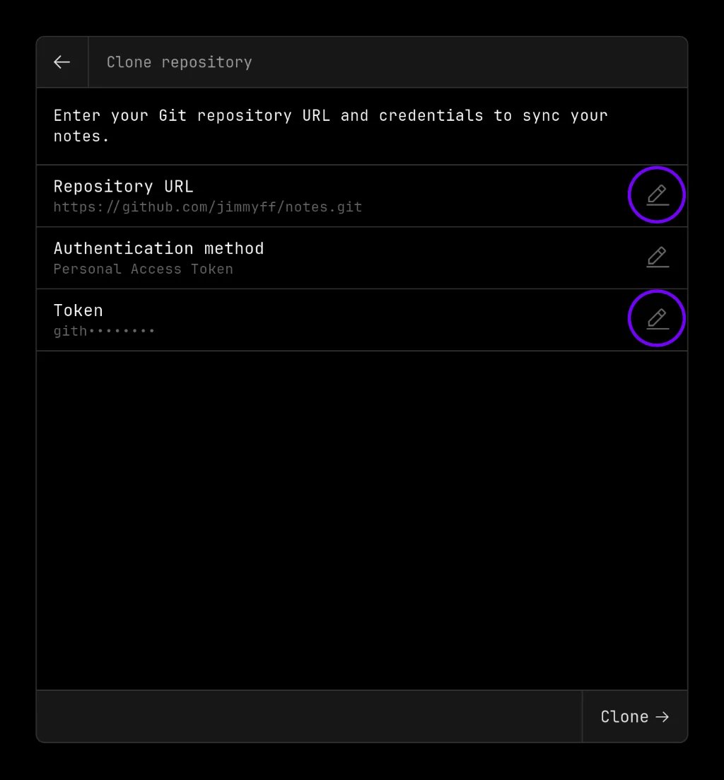 Cache clone repository settings